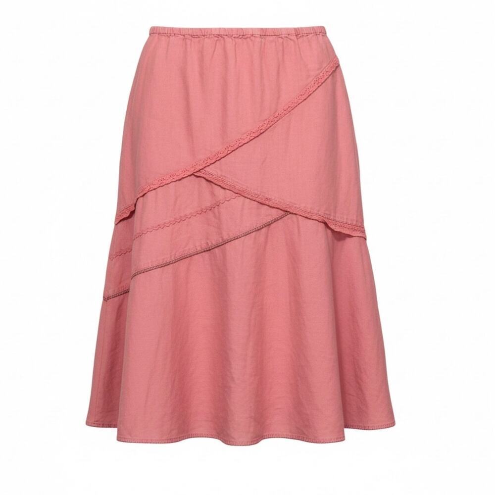 J. Jill Rose Pink 100% Linen Tiered Midi Skirt Small Cottagecore Romantic Boho